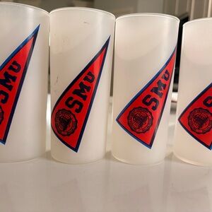 orig. 1950's-60's SMU MUSTANGS
*Pennant & Pony Mascot Frosted Glass* 4 count